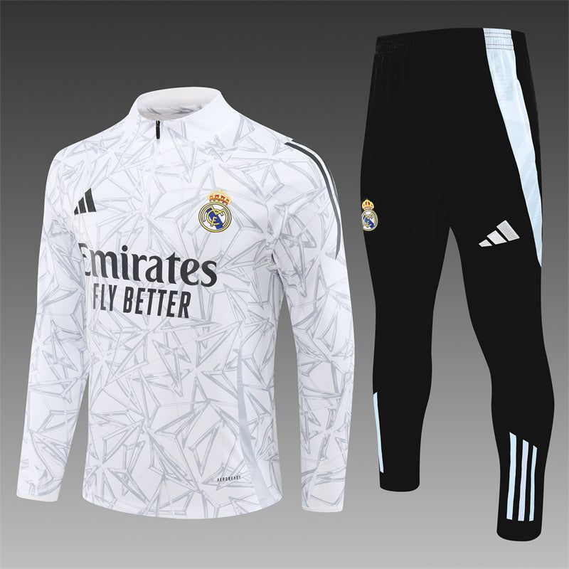 24/25 Real Madrid Black And White 1/4 Zip Tracksuit
