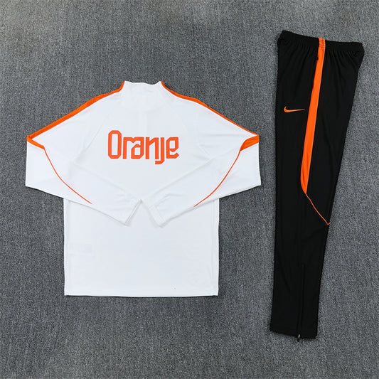Netherlands White And Orange 1/4 Zip Tracksuit