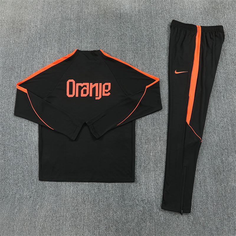 Netherlands Black And Orange 1/4 Zip Tracksuit