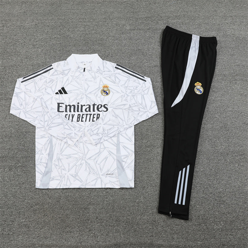 24/25 Real Madrid Black And White 1/4 Zip Tracksuit