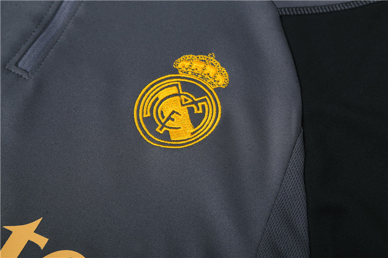 23/24 Real Madrid Dark Grey And Gold 1/4 Zip Tracksuit