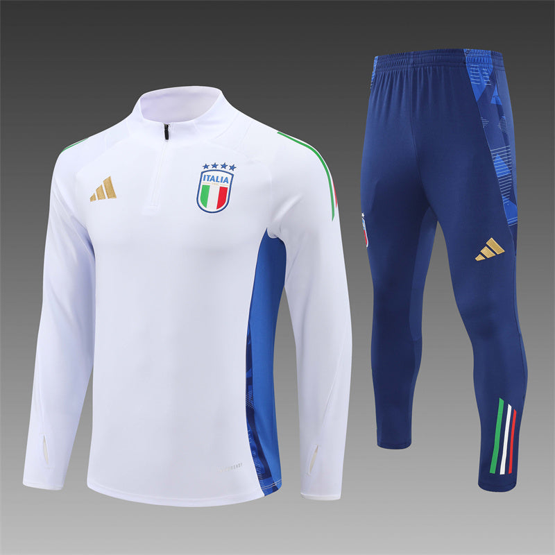 2025 Italy White And Blue 1/4 Zip Tracksuit