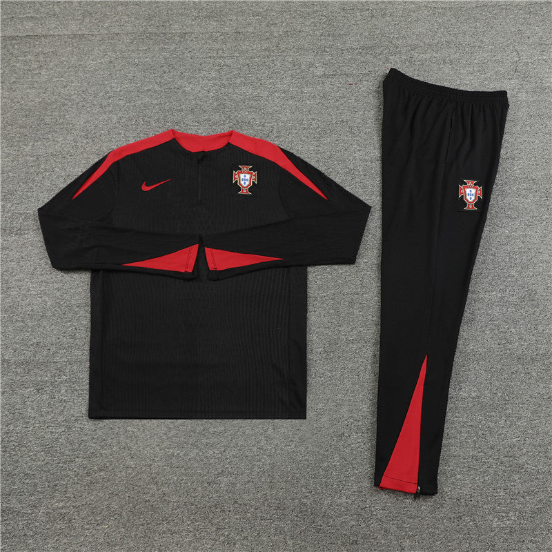 2025 Portugal Black And Red 1/4 Zip Tracksuit