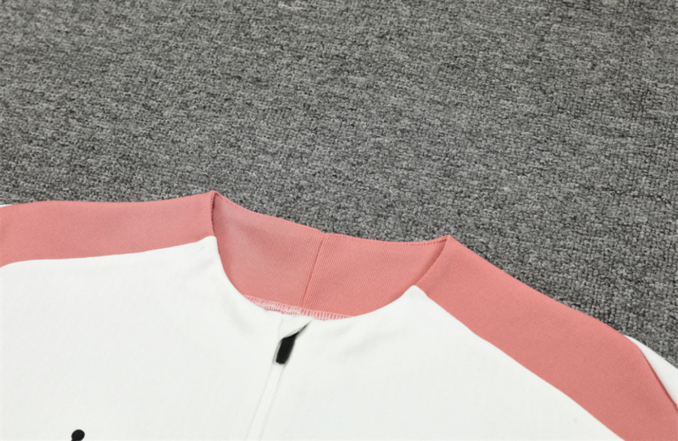 24/25 Jordan x PSG White And Salmon Pink 1/4 Zip Tracksuit