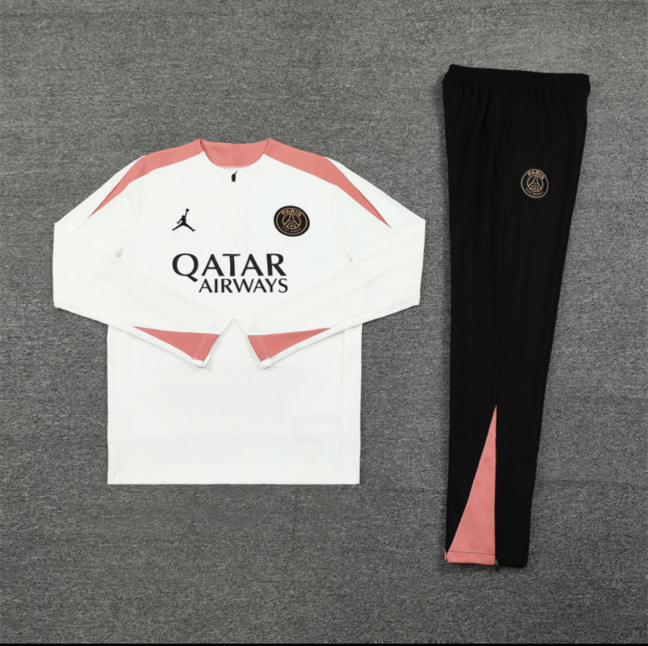 24/25 Jordan x PSG White And Salmon Pink 1/4 Zip Tracksuit