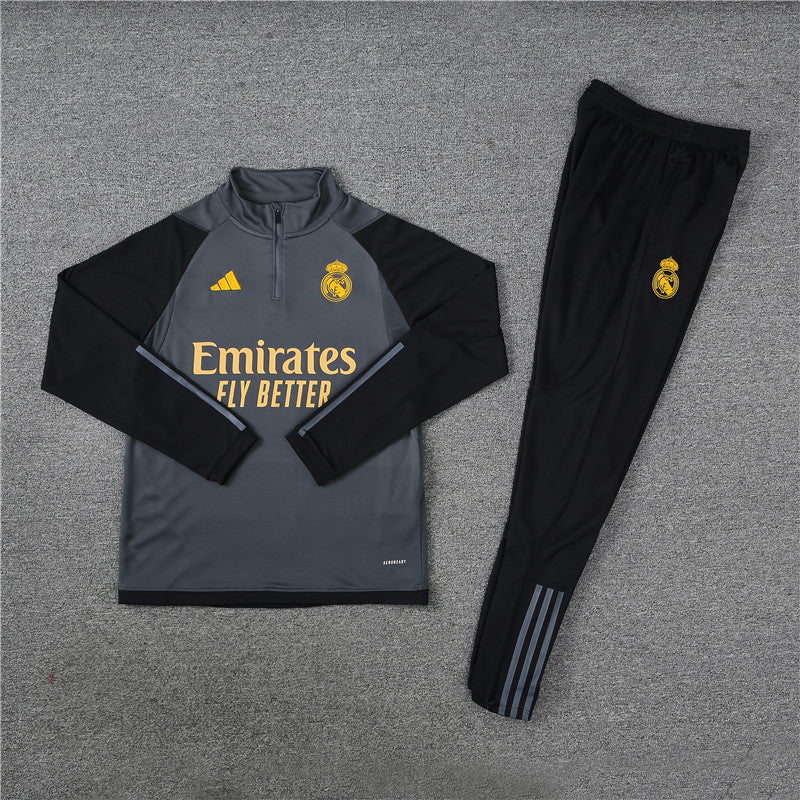 23/24 Real Madrid Dark Grey And Gold 1/4 Zip Tracksuit