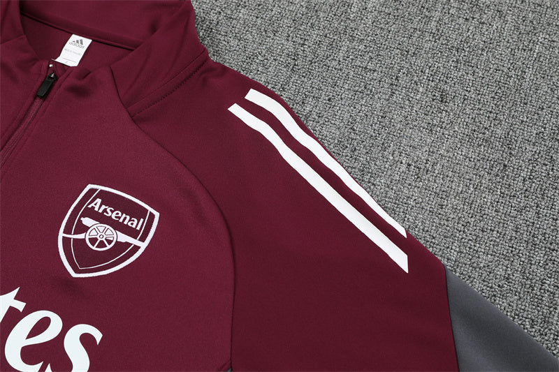25/26 Arsenal FC Burgundy And Grey 1/4 Zip Tracksuit