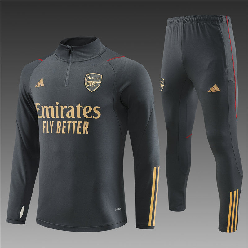 23/24 Arsenal FC Dark Grey And Gold 1/4 Zip Tracksuit