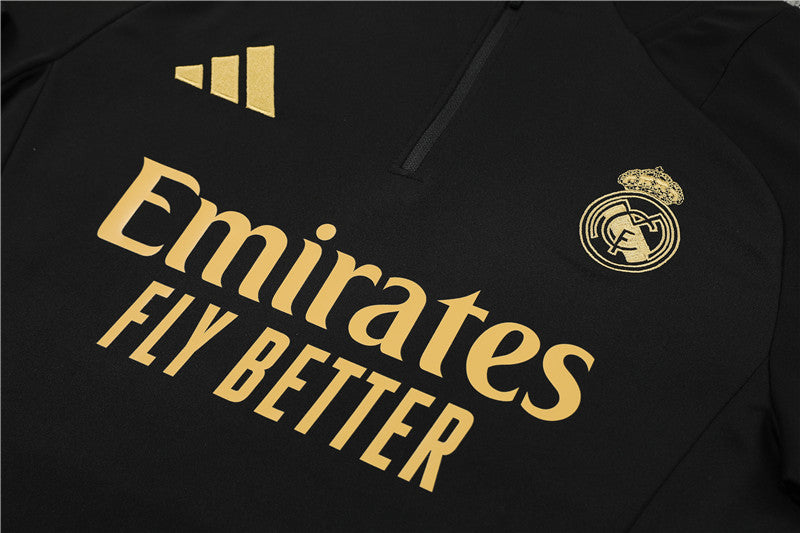 24/25 Real Madrid Black And Gold 1/4 Zip Tracksuit