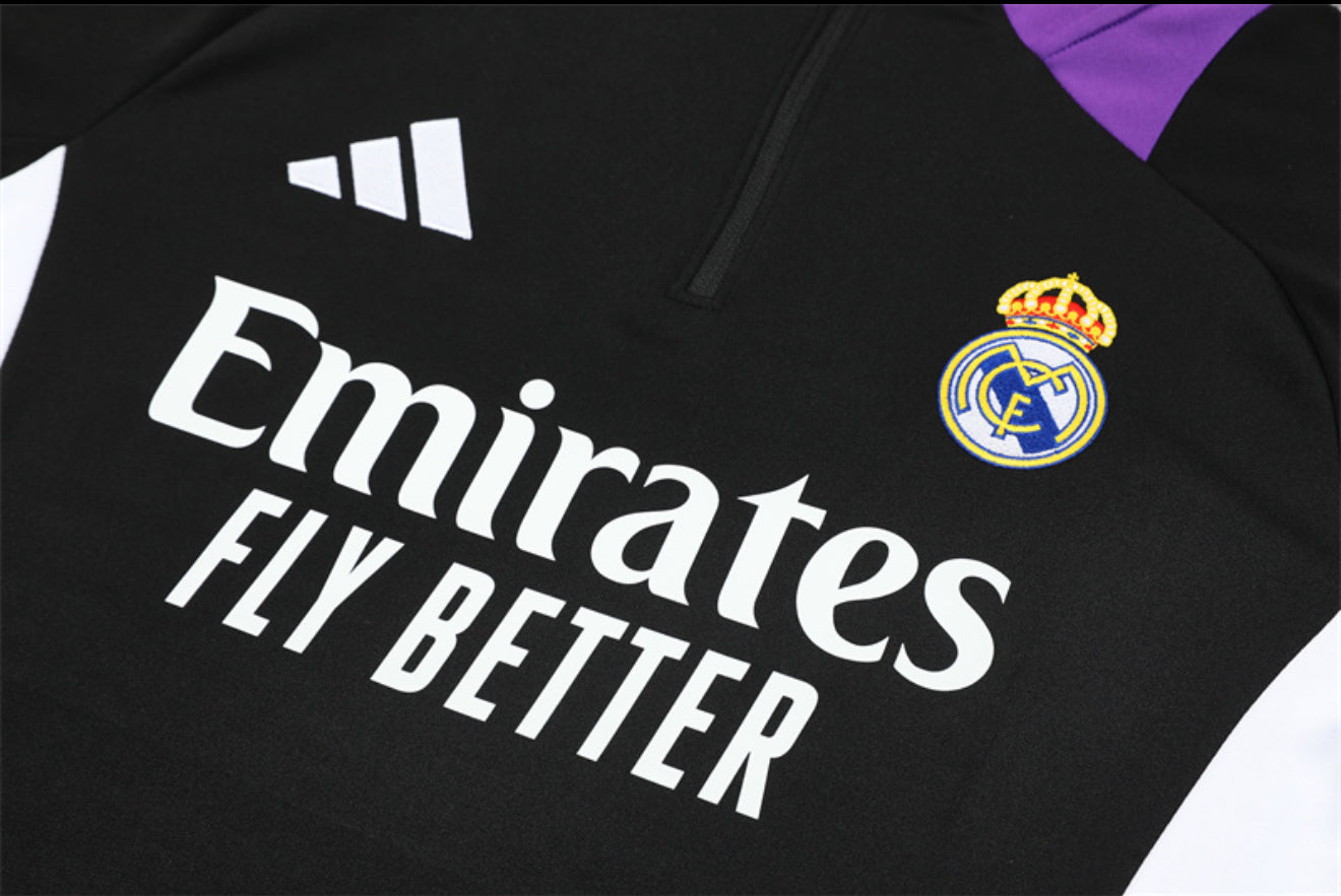 24/25 Real Madrid Black And Purple 1/4 Zip Tracksuit