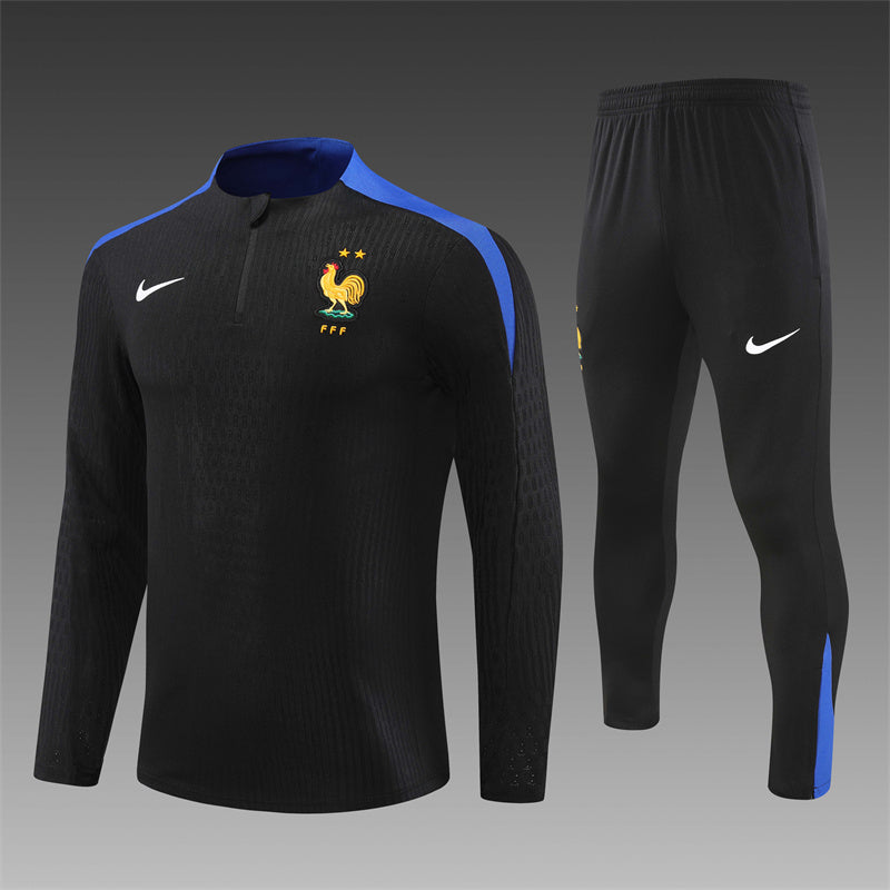 2025 France Black And Blue 1/4 Zip Tracksuit