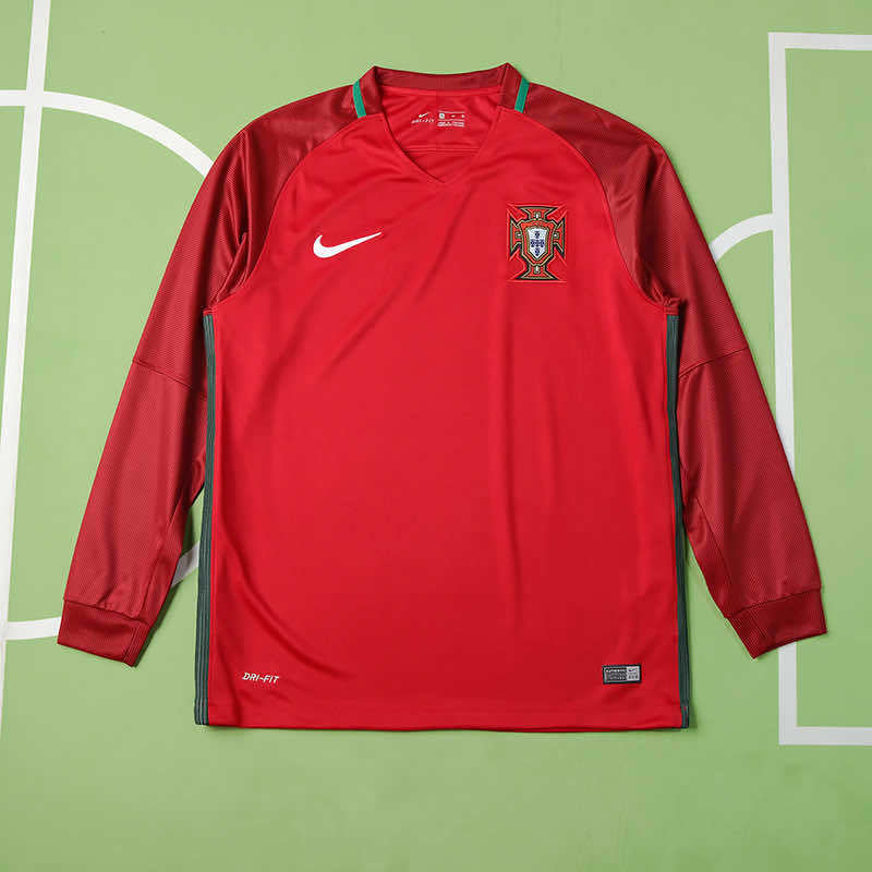2016 Portugal Retro Home Jersey (Long Sleeved)