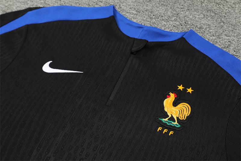 2025 France Black And Blue 1/4 Zip Tracksuit