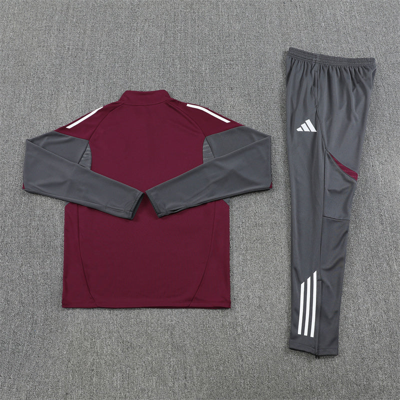25/26 Arsenal FC Burgundy And Grey 1/4 Zip Tracksuit