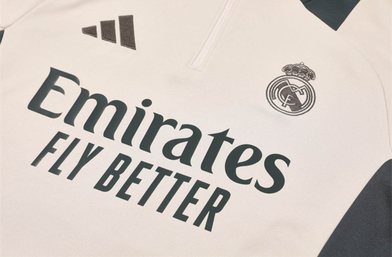 24/25 Real Madrid Beige 1/4 Zip Tracksuit