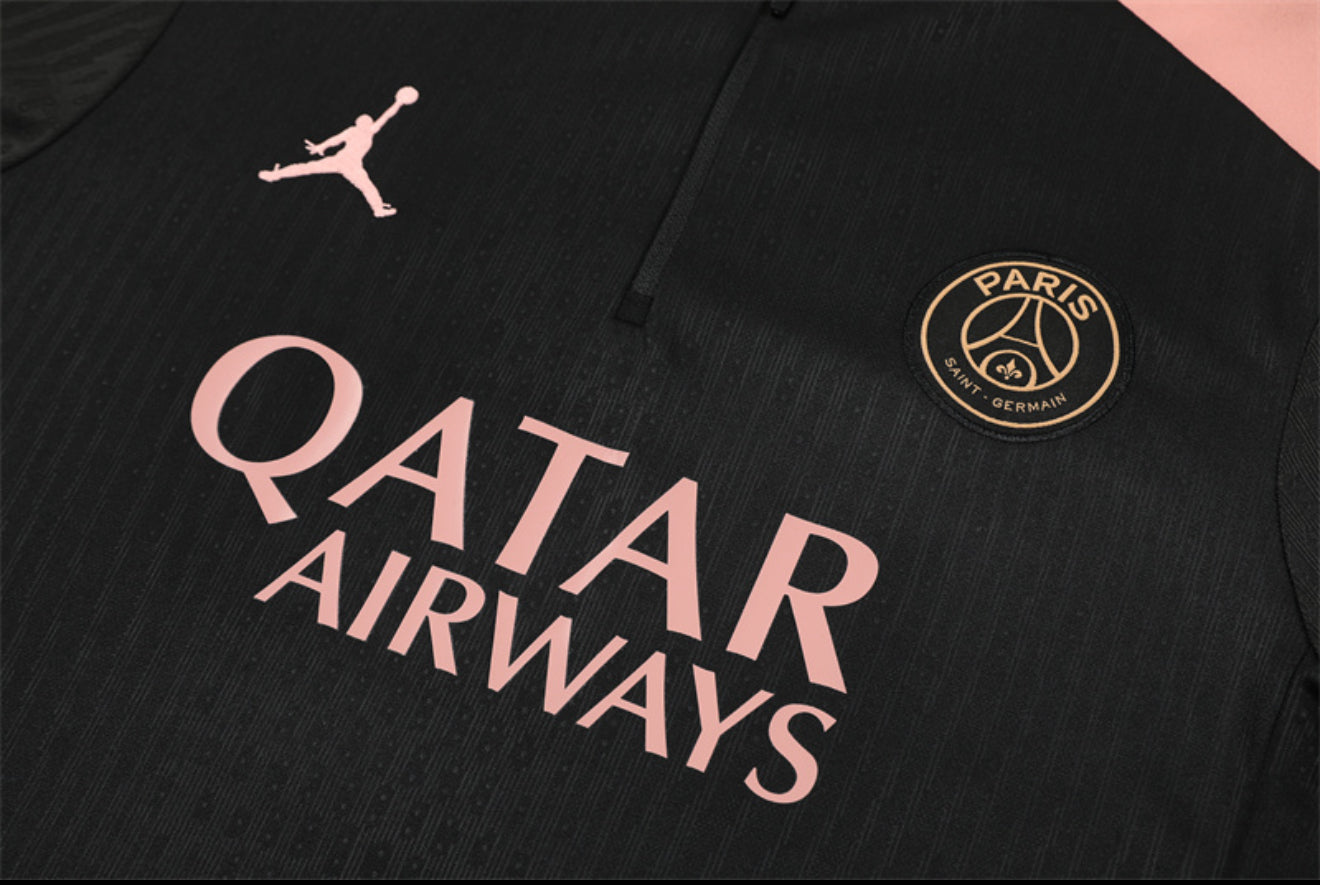 24/25 Jordan x PSG Black And Salmon Pink 1/4 Zip Tracksuit