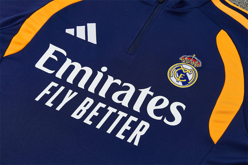 26/27 Real Madrid Navy And Orange 1/4 Zip Tracksuit