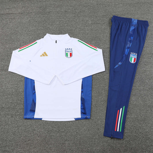 2025 Italy White And Blue 1/4 Zip Tracksuit