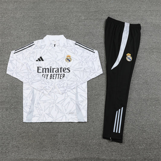 24/25 Real Madrid Black And White 1/4 Zip Tracksuit