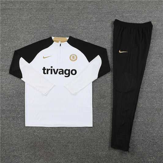 23/24 Chelsea FC White And Black 1/4 Zip Tracksuit