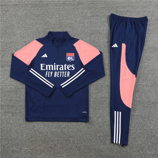 23/24 Olympic Lyon Blue And Pink 1/4 Zip Tracksuit