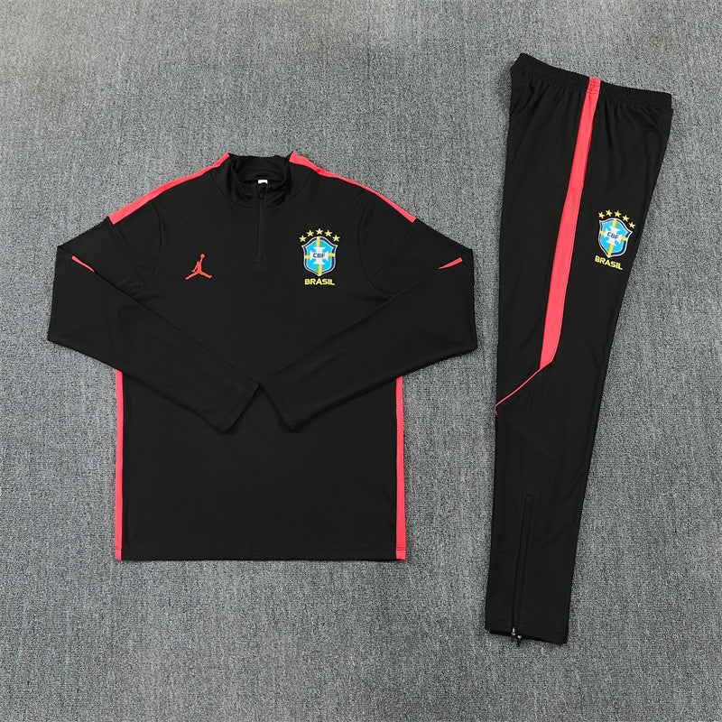 Brazil Black And Red 1/4 Zip Tracksuit