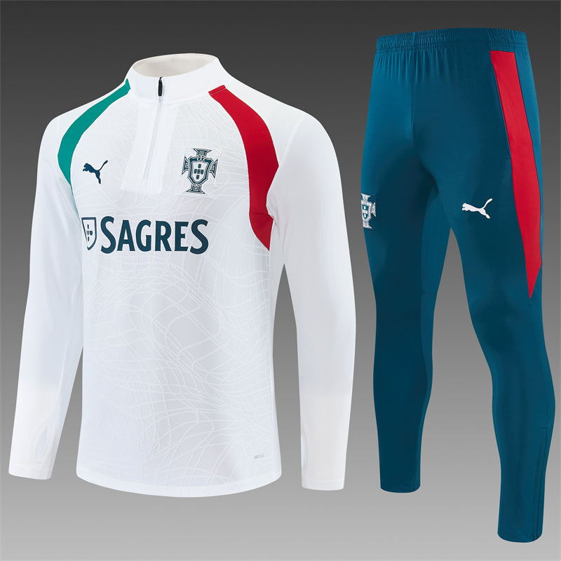 2026 Portugal White And Green 1/4 Zip Tracksuit