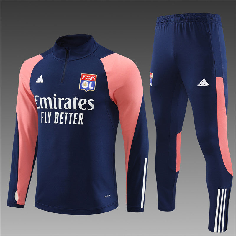 23/24 Olympic Lyon Blue And Pink 1/4 Zip Tracksuit