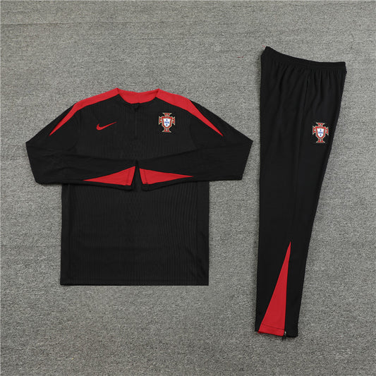 2025 Portugal Black And Red 1/4 Zip Tracksuit