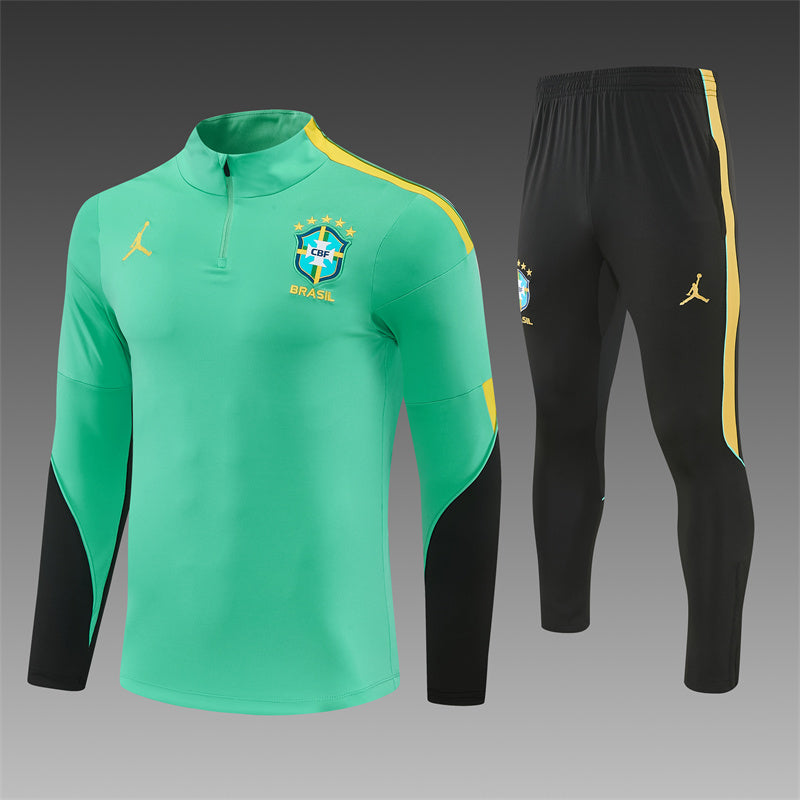 2026 Brazil Green And Black 1/4 Zip Tracksuit