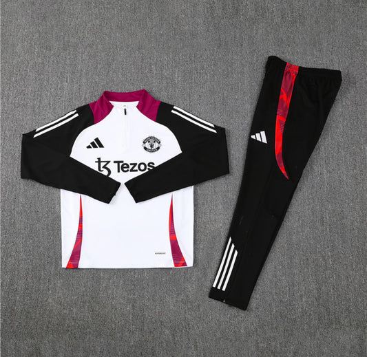 24/25 Manchester United White, Black And Red 1/4 Zip Tracksuit