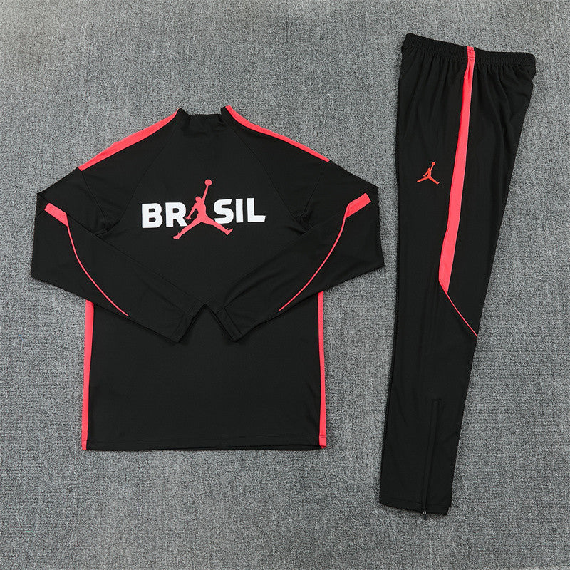 Brazil Black And Red 1/4 Zip Tracksuit