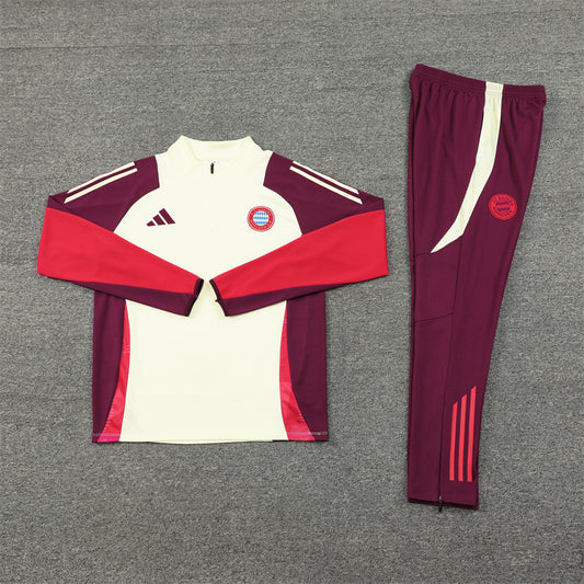 24/25 FC Bayern Munich Red And Cream 1/4 Zip Tracksuit