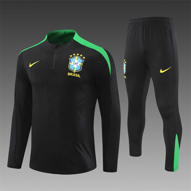 2025 Brazil Black And Green 1/4 Zip Tracksuit