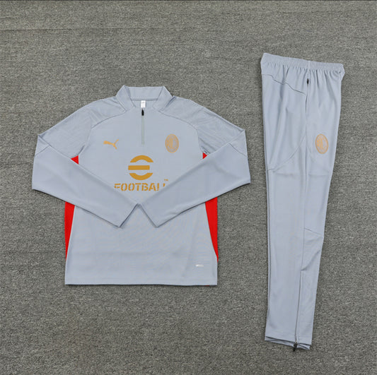24/25 AC Milan Light Grey 1/4 Zip Tracksuit