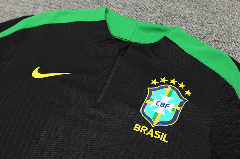 2025 Brazil Black And Green 1/4 Zip Tracksuit