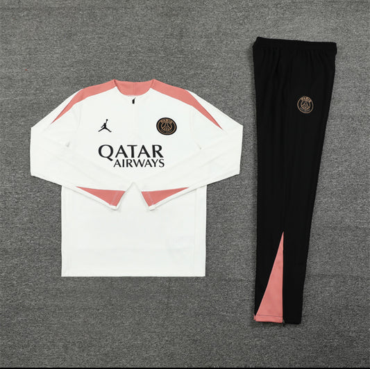 24/25 Jordan x PSG White And Salmon Pink 1/4 Zip Tracksuit