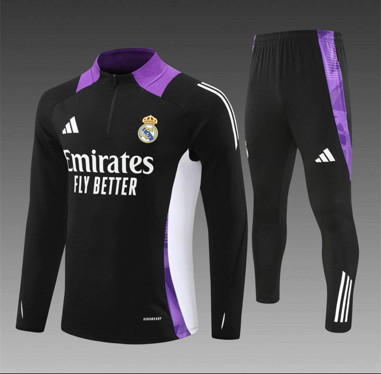 24/25 Real Madrid Black And Purple 1/4 Zip Tracksuit