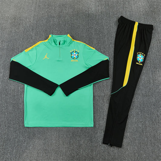 2026 Brazil Green And Black 1/4 Zip Tracksuit