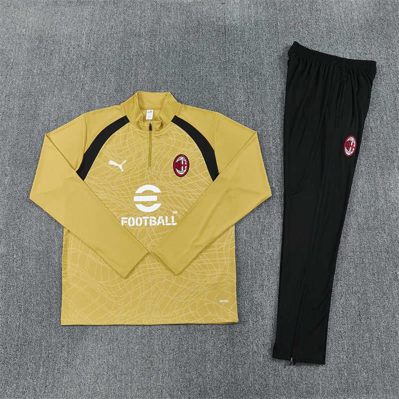 AC Milan Gold And Black 1/4 Zip Tracksuit