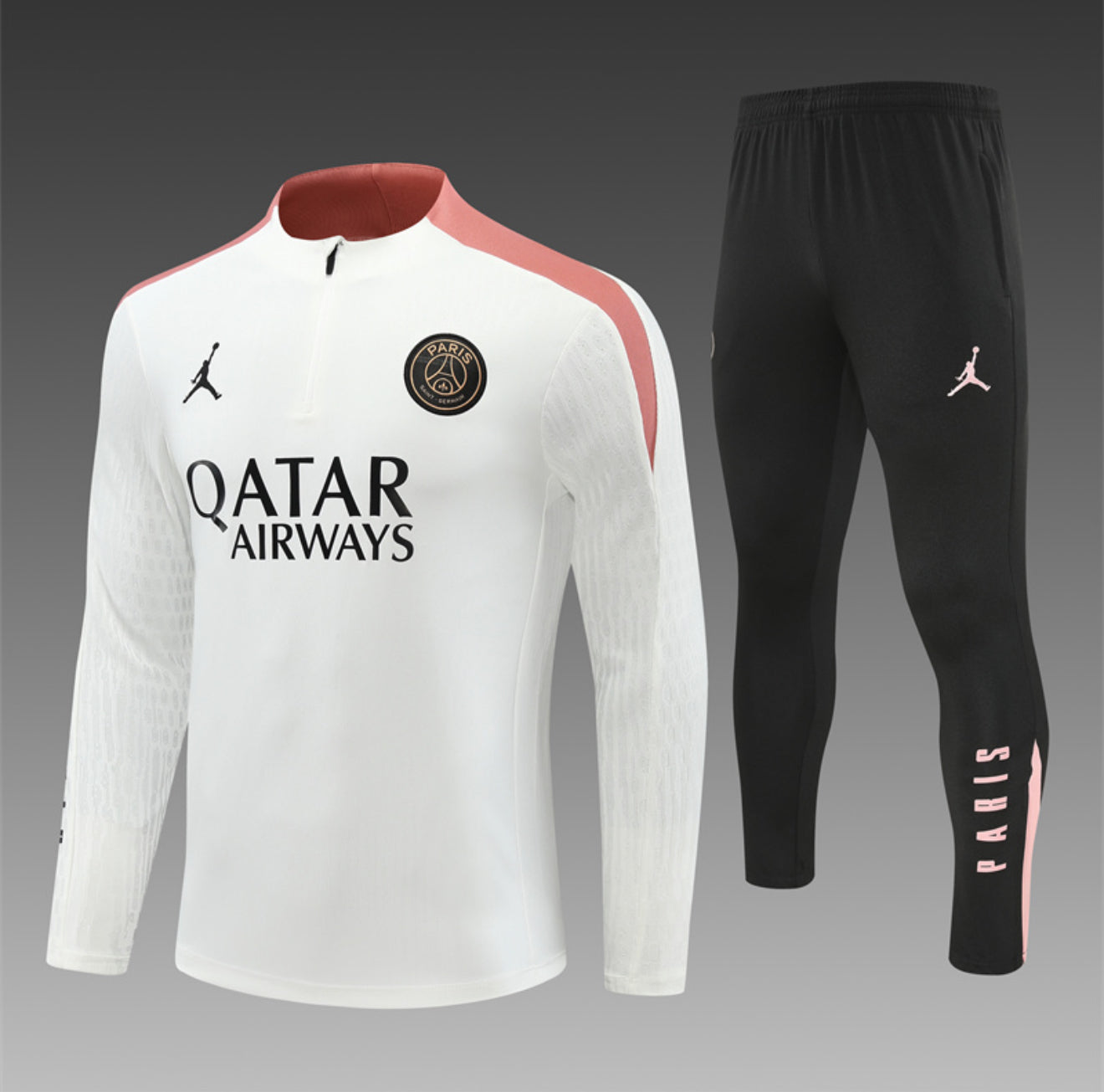 24/25 Jordan x PSG White And Salmon Pink 1/4 Zip Tracksuit