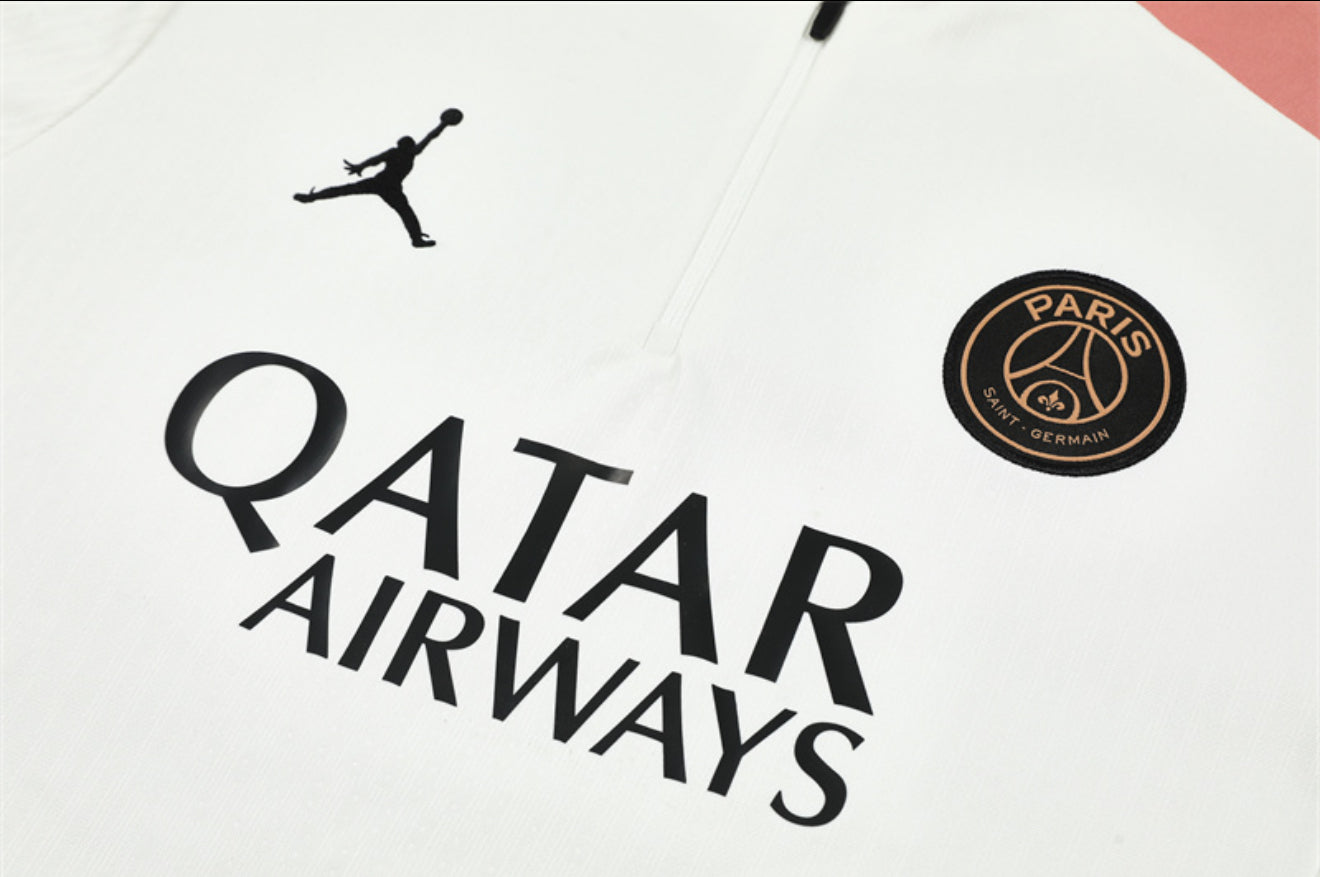 24/25 Jordan x PSG White And Salmon Pink 1/4 Zip Tracksuit