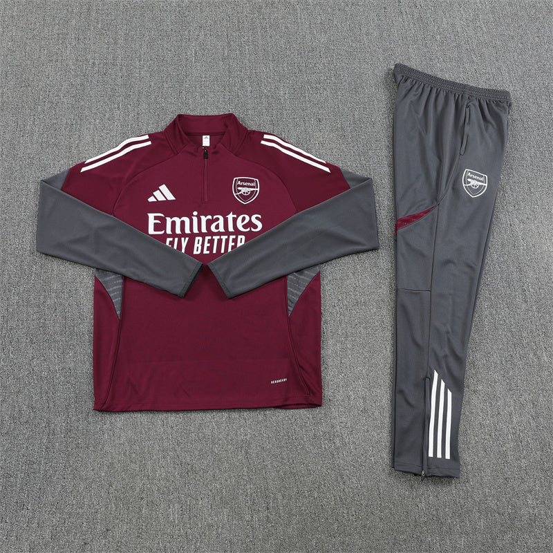 25/26 Arsenal FC Burgundy And Grey 1/4 Zip Tracksuit