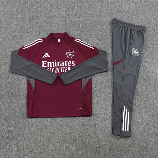 25/26 Arsenal FC Burgundy And Grey 1/4 Zip Tracksuit