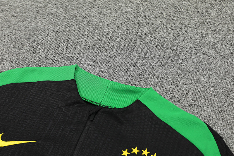 2025 Brazil Black And Green 1/4 Zip Tracksuit