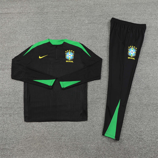 2025 Brazil Black And Green 1/4 Zip Tracksuit