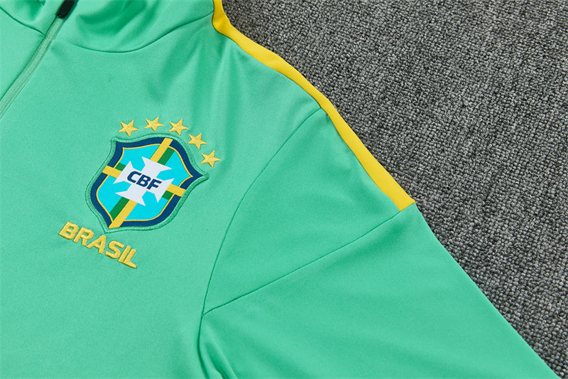 2026 Brazil Green And Black 1/4 Zip Tracksuit
