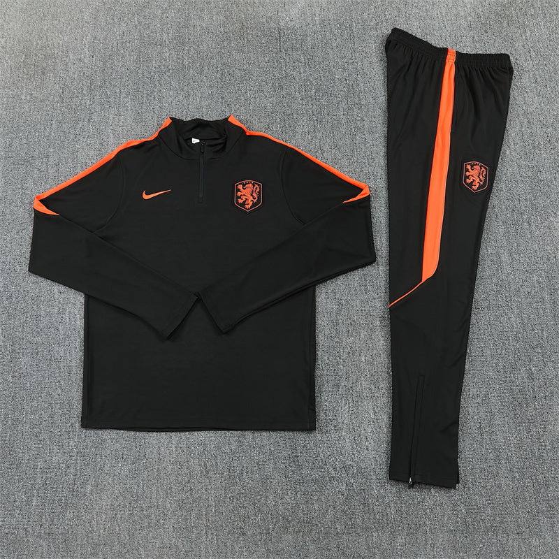 Netherlands Black And Orange 1/4 Zip Tracksuit