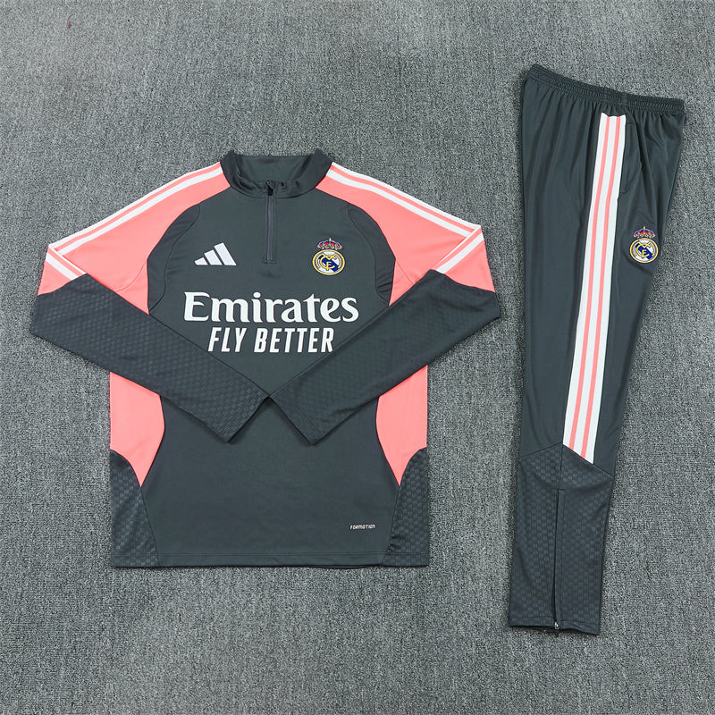 Real Madrid Grey And Pink 1/4 Zip Tracksuit