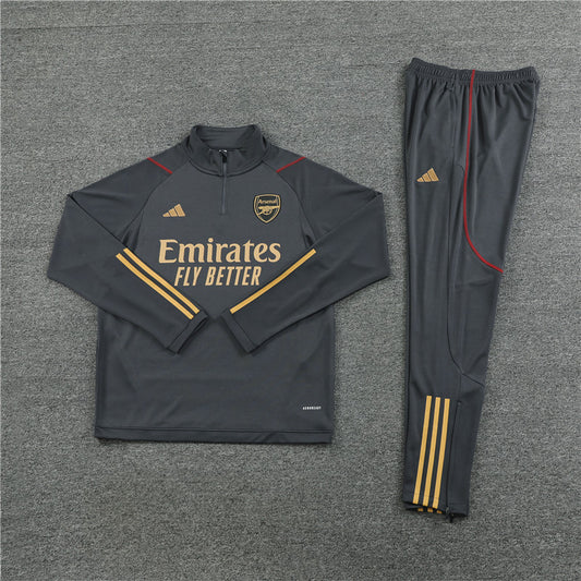 23/24 Arsenal FC Dark Grey And Gold 1/4 Zip Tracksuit